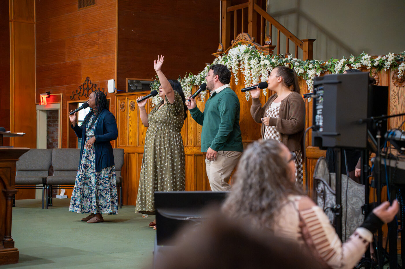 The worship team leading the congregation at CLA